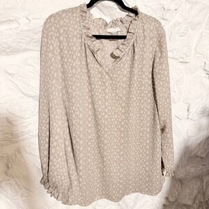 Belle by Kim Gravel 2XL Blouse, long-sleeve dark beige and white